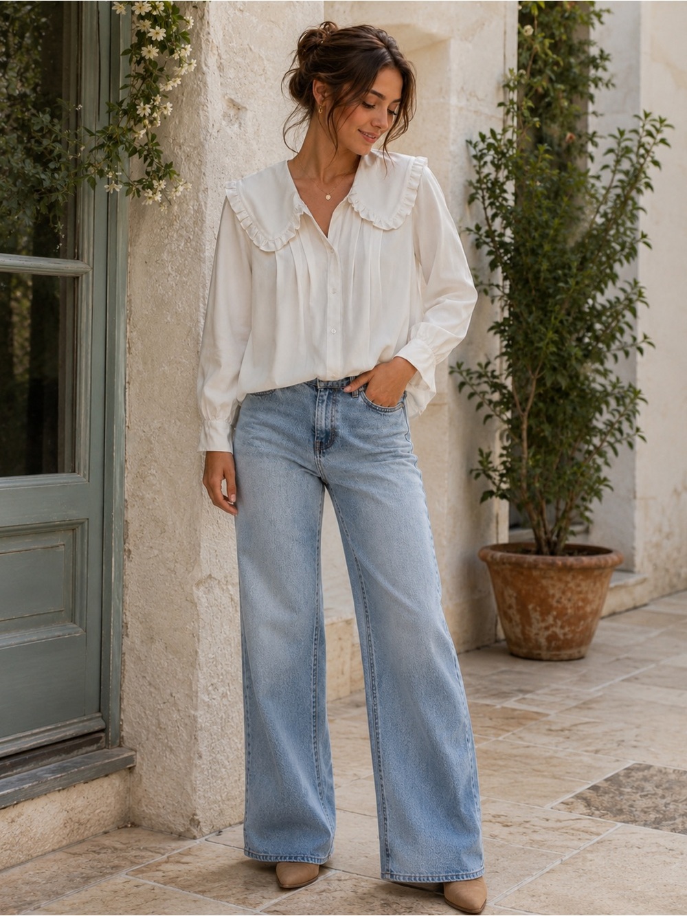 Vintage-Inspired White Peter Pan Collar Blouse | Romantic Cottagecore Button up